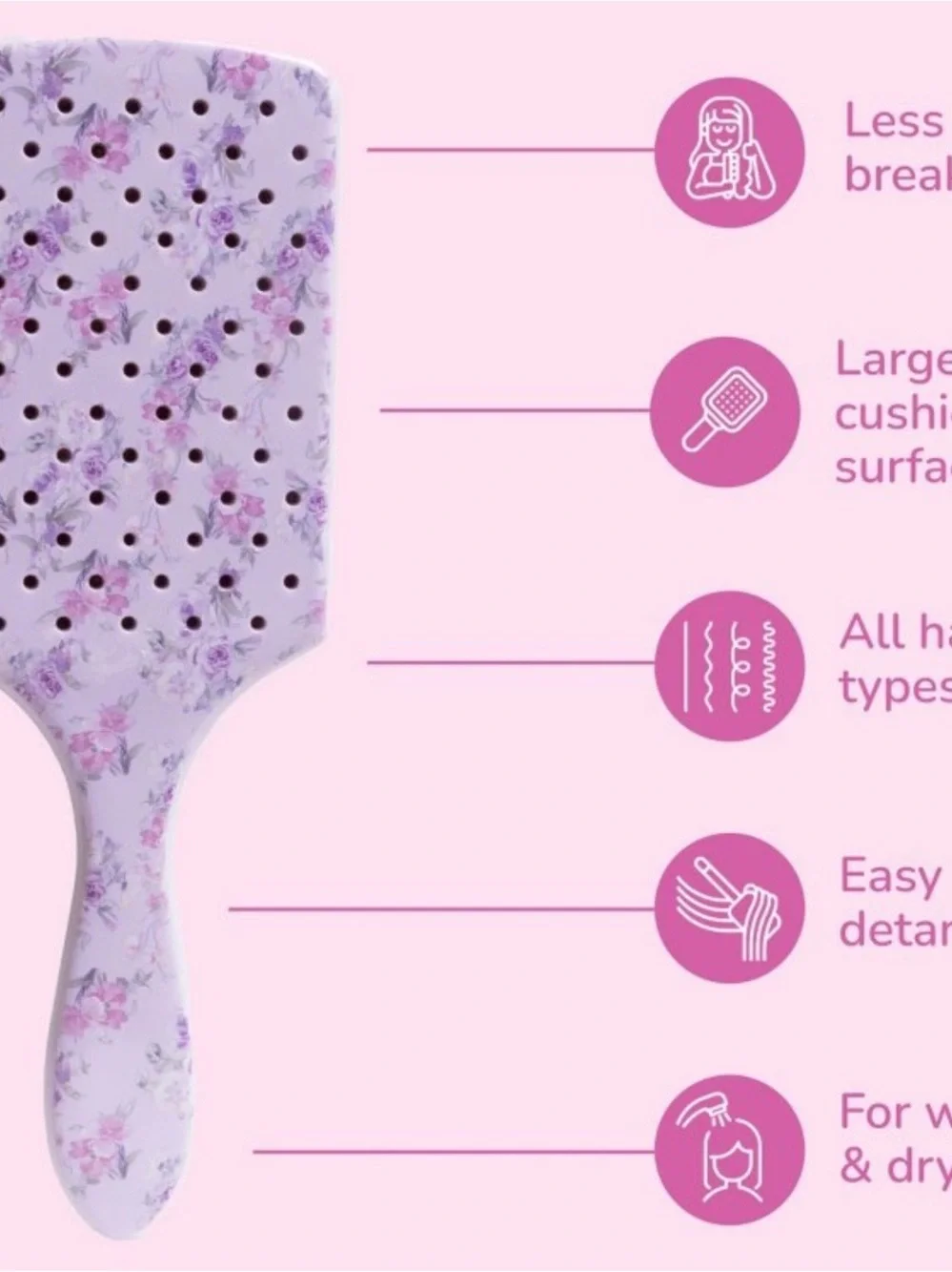 LoveShackFancy Lavender Floral Paddle Hair Brush